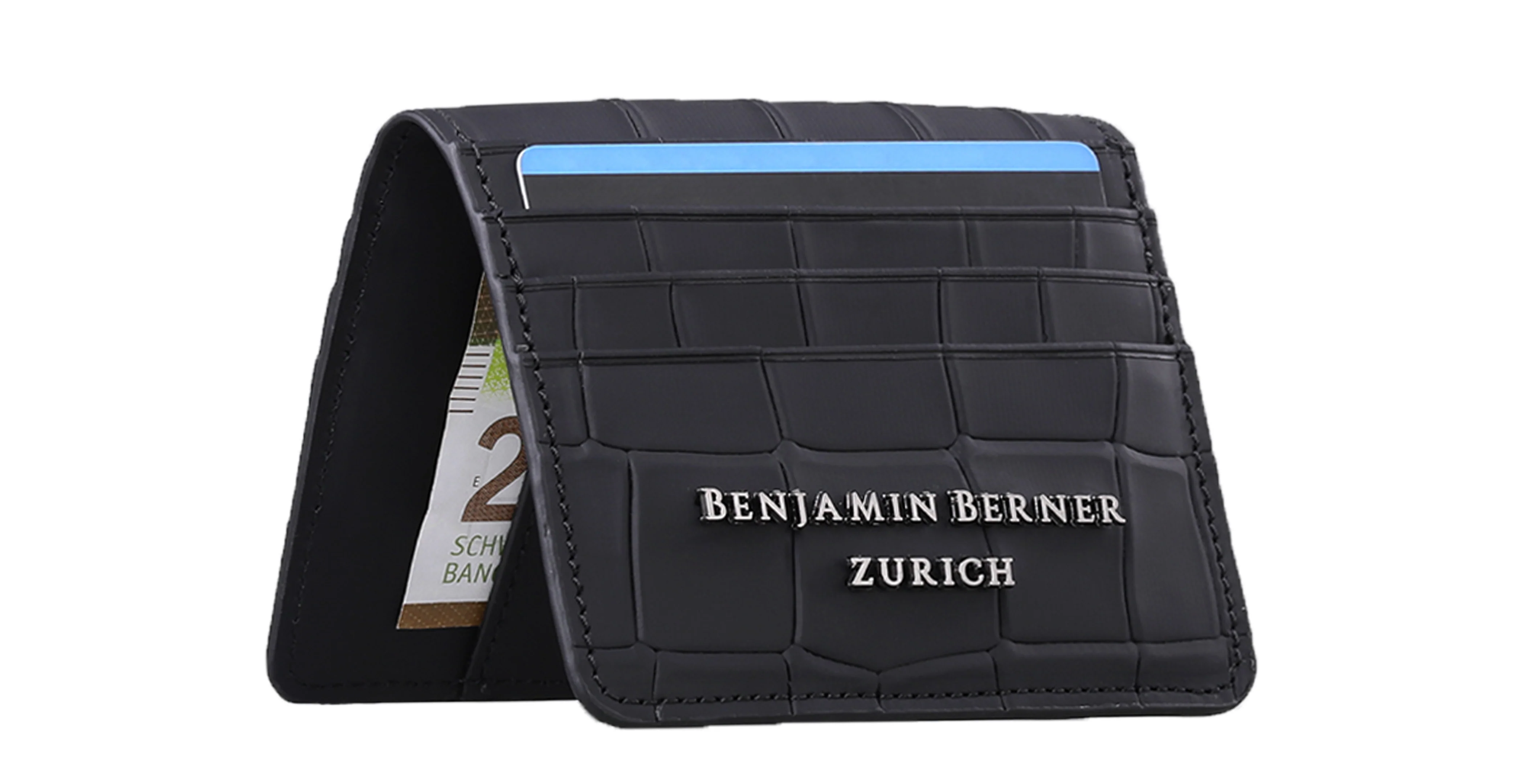 BNJ FLAP WALLET BLACK MATT CROCODILE  CALFSKIN - Image 2