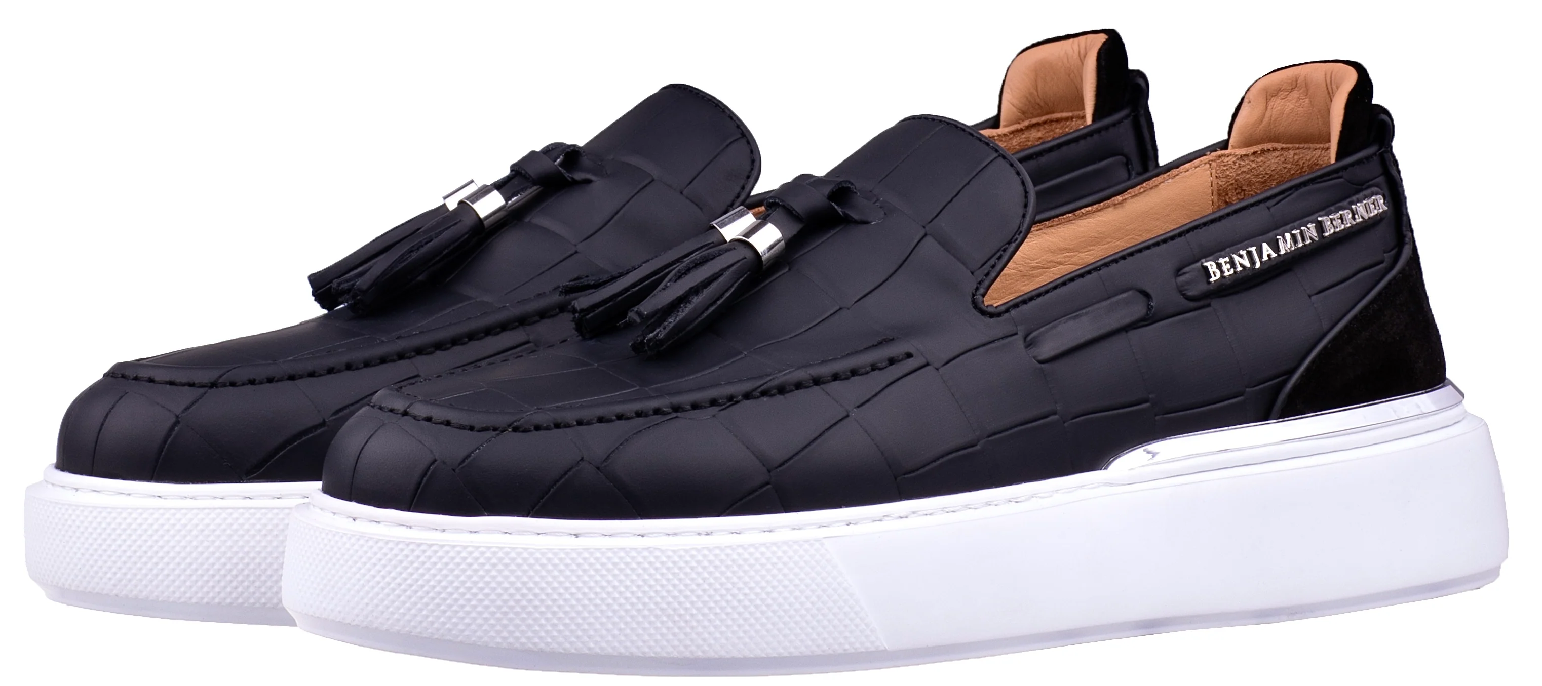 BNJ ORION ALL BLACK MATT CROCODILE TASSEL LOAFER