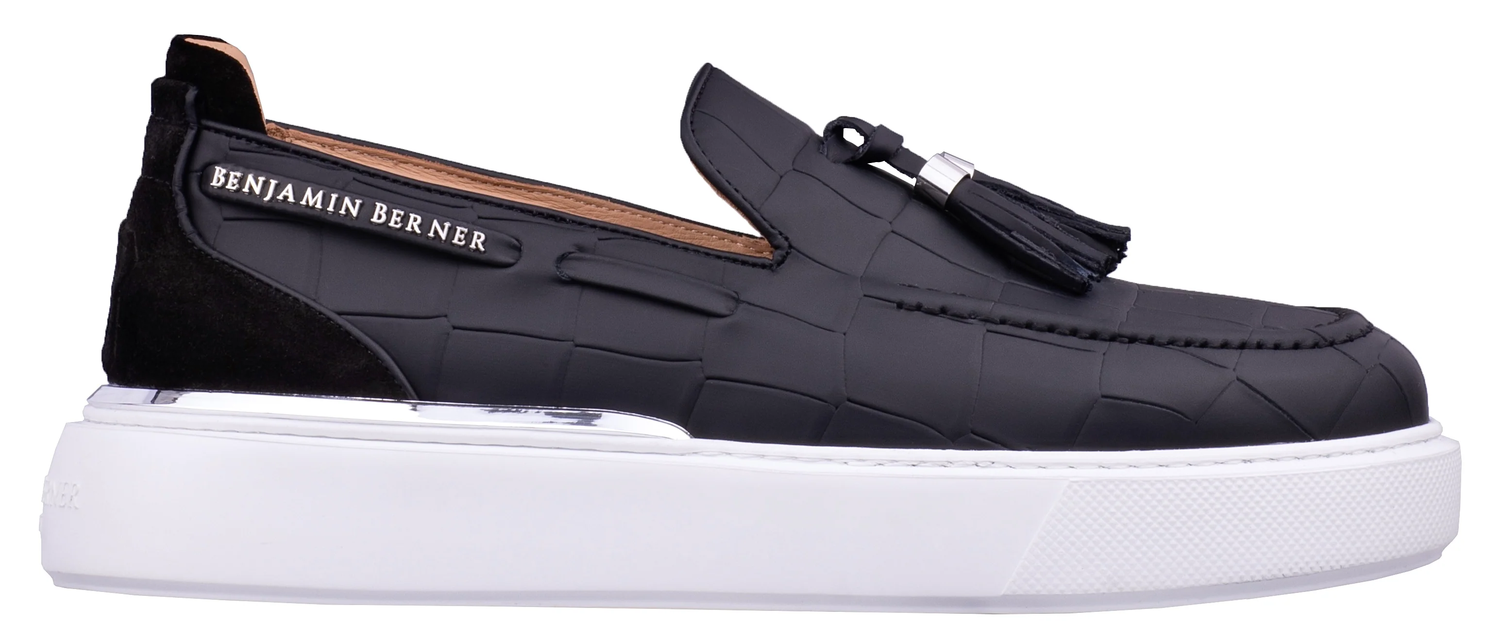BNJ ORION ALL BLACK MATT CROCODILE TASSEL LOAFER - Image 2