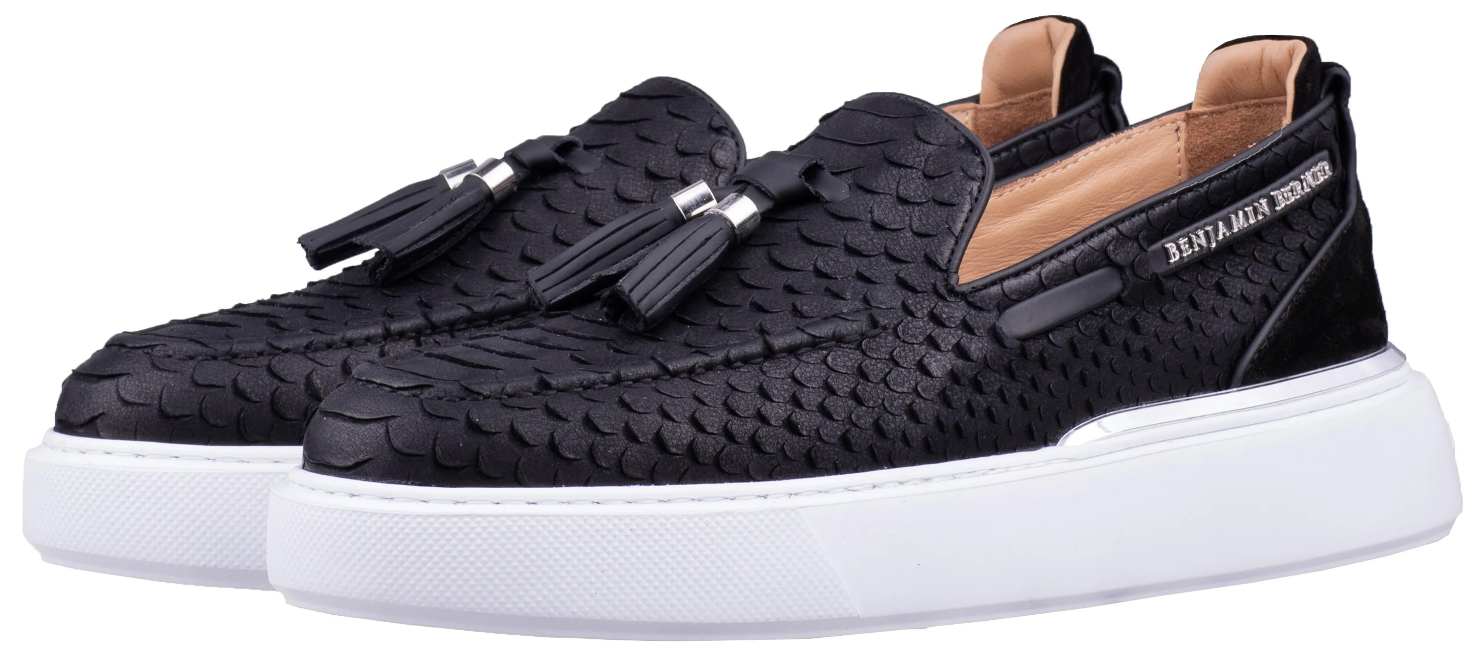 BNJ ORION  BLACK PYTHON CUT  TASSEL LOAFER