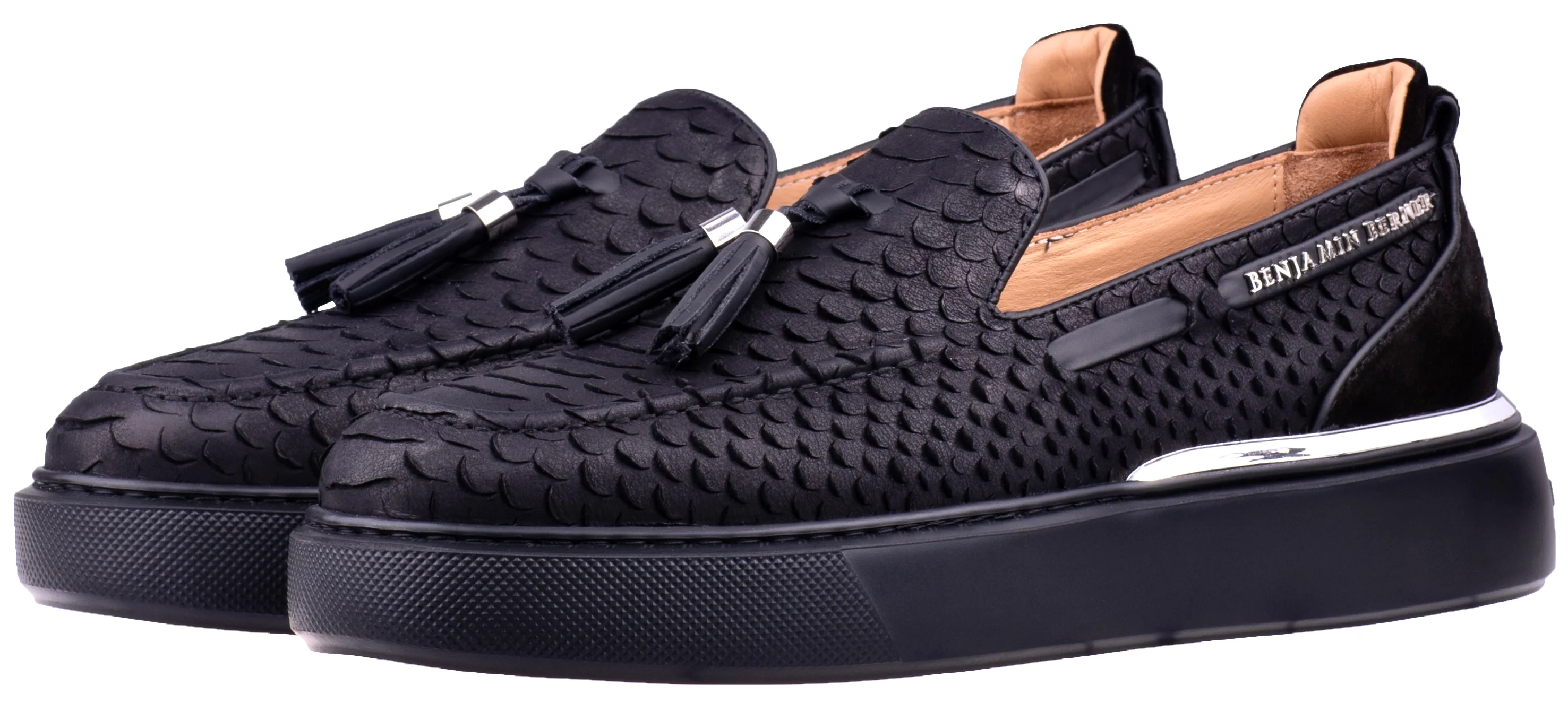 BNJ ORION  BLACK PYTHON CUT  TASSEL LOAFER