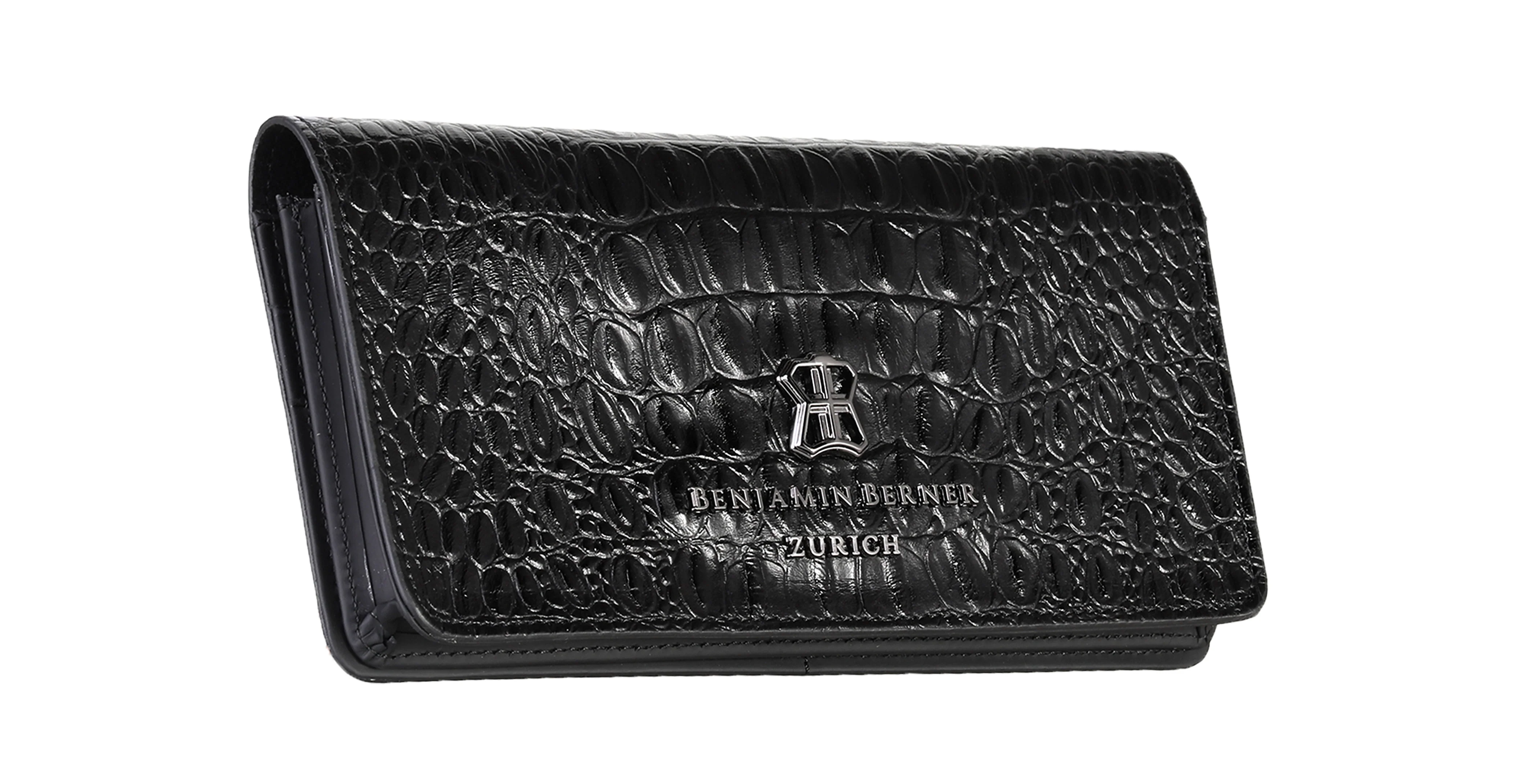 BNJ PHONE WALLET CASE BLACK ALLIGATOR EFFECT CALFSKIN