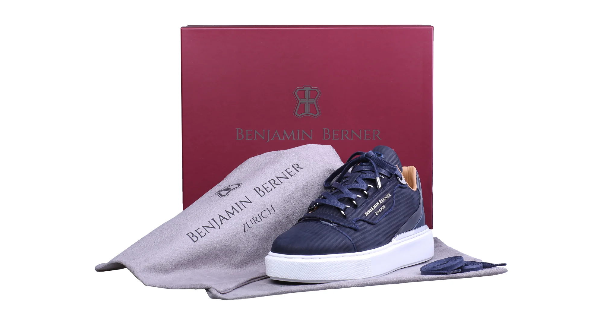 BNJ RAPHAEL Low-Top NAVY 3D STRIPED EMBOSSED NUBUCK - Image 4