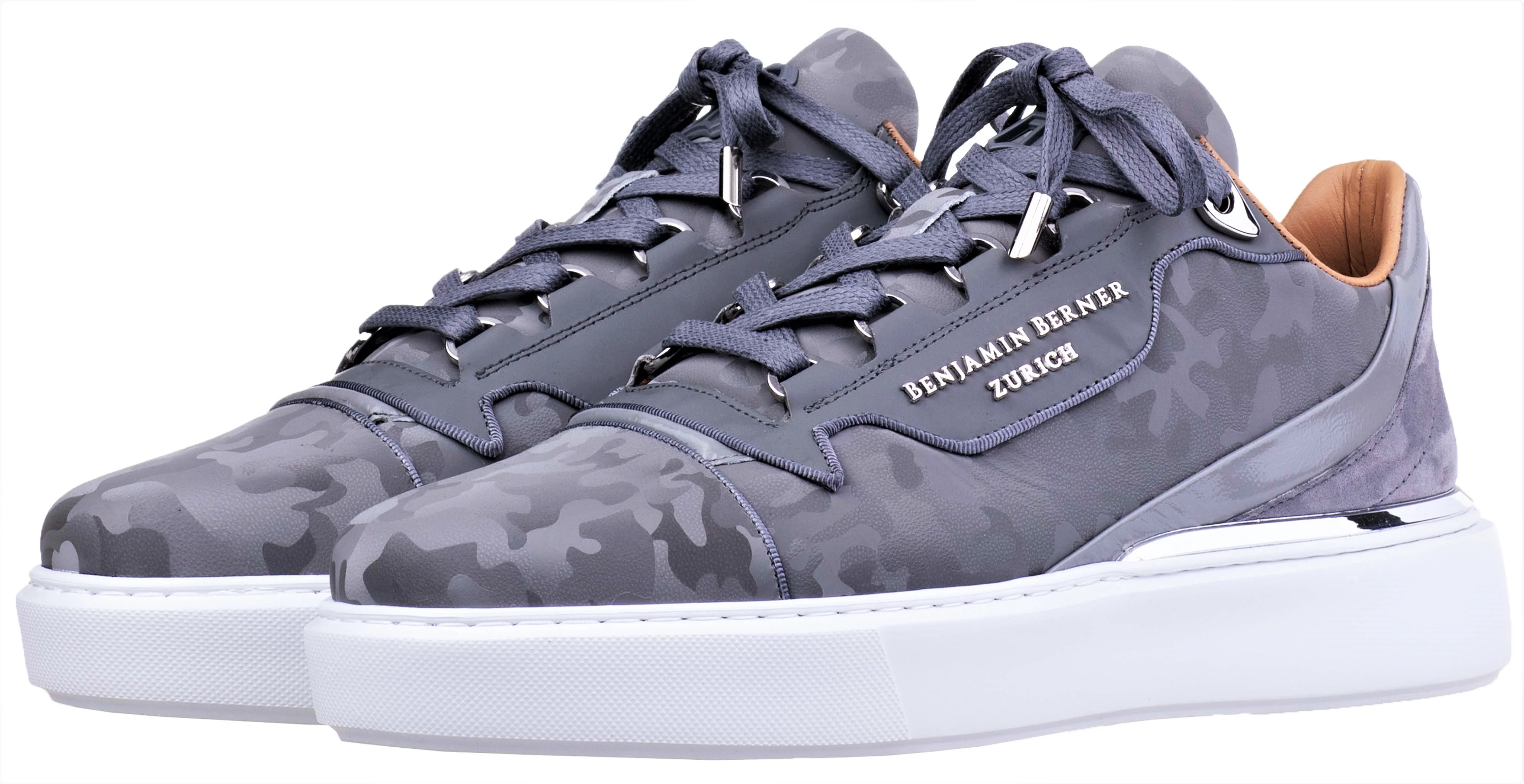 BNJ RAPHAEL Low-Top STEEL GREY REFLECTIVE CAMOUFLAGE CALFSKIN