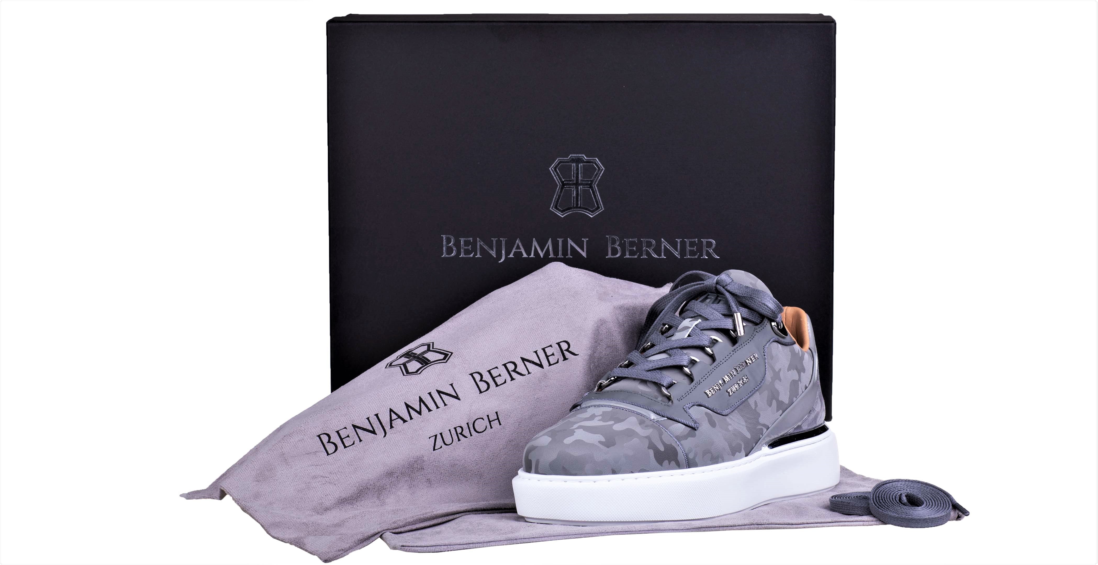 BNJ RAPHAEL Low-Top STEEL GREY REFLECTIVE CAMOUFLAGE CALFSKIN - Image 4