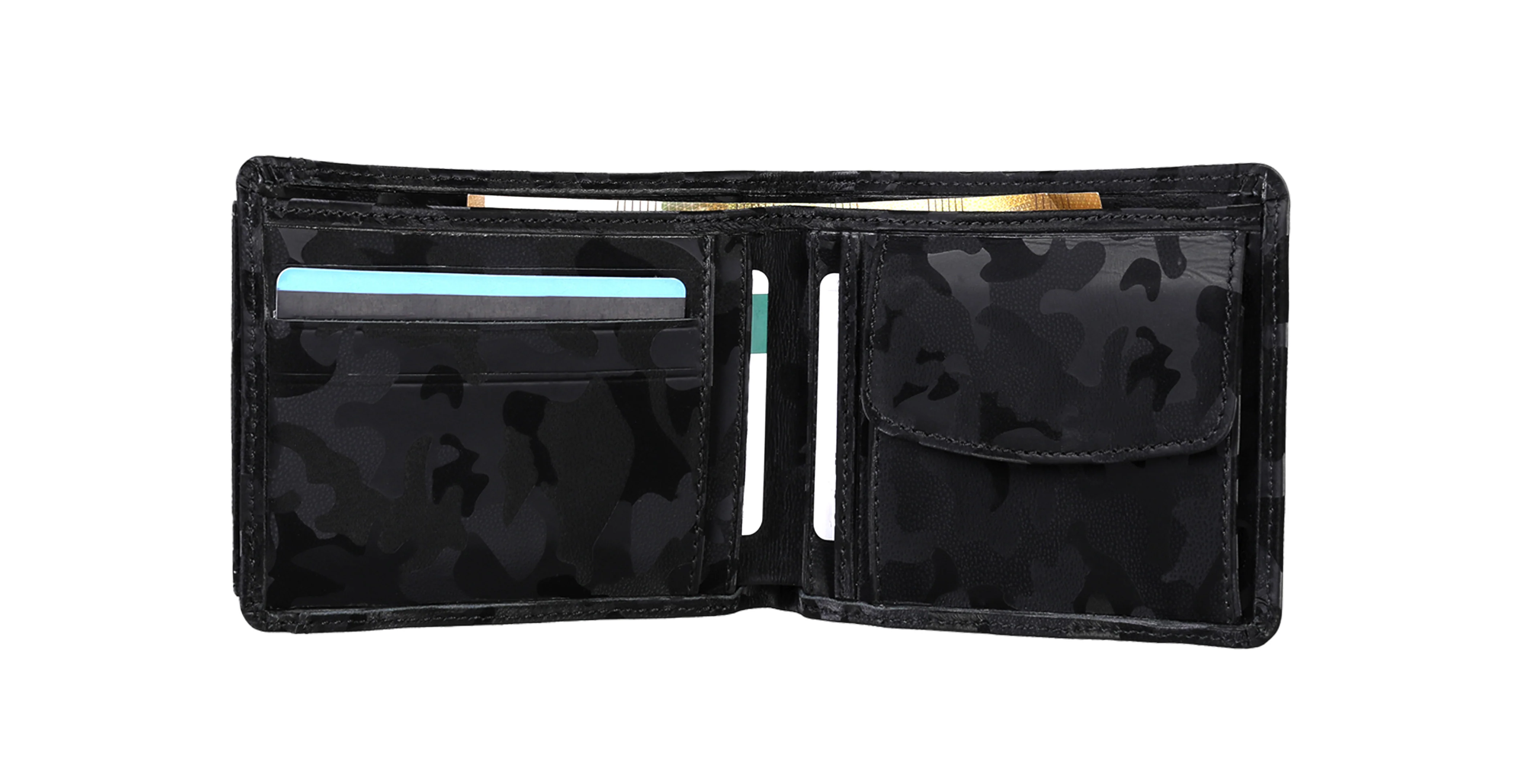 BNJ WALLET WITH SEPARATE CARD HOLDER  BLACK REFLECTIVE CAMOUFLAGE CALFSKIN - Image 3