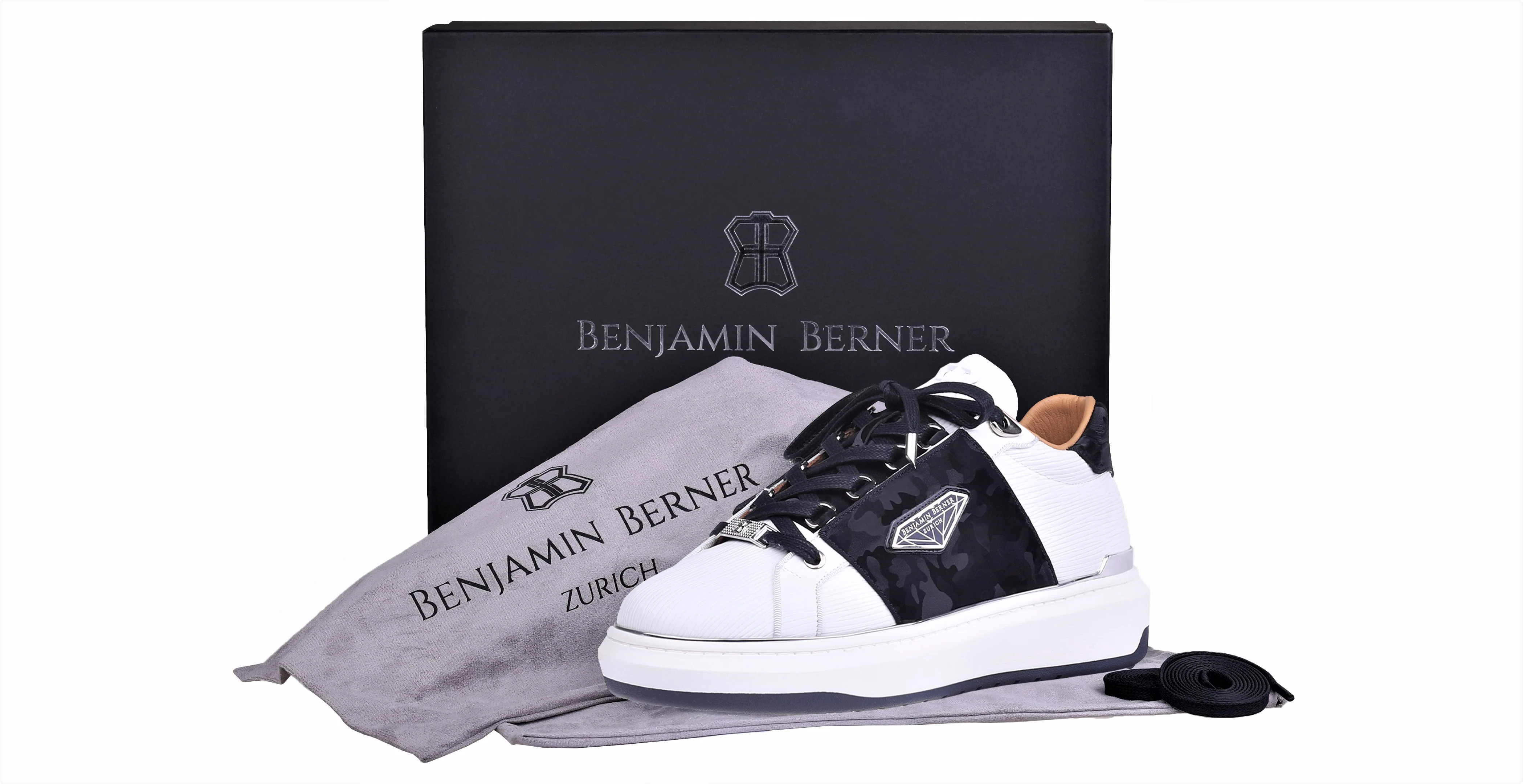 BNJ LUCAS Low-Top  3D WAVE WHITE NAPPA- NAVY REFLECTIVE CAMOUFLAGE - Image 4