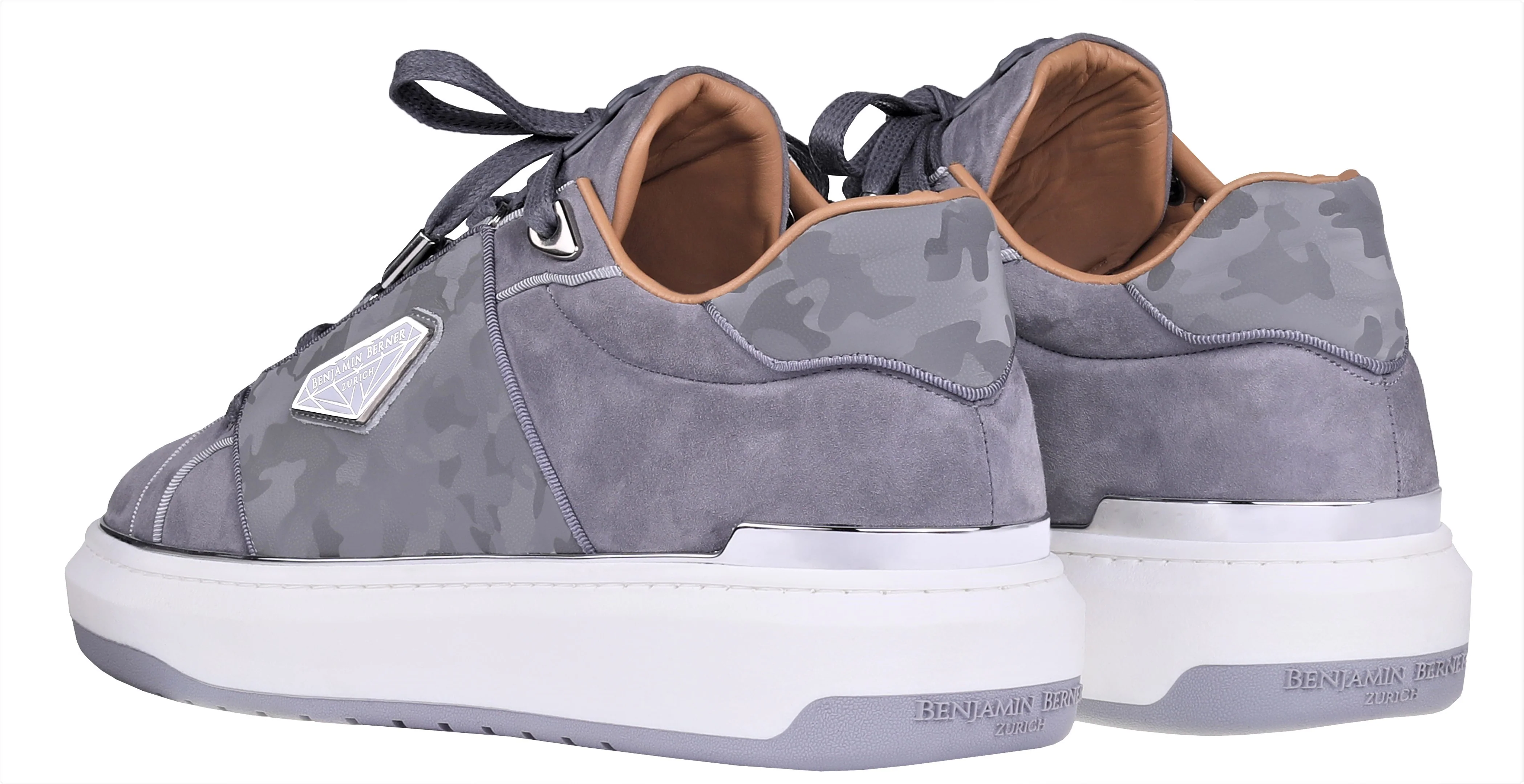 BNJ LUCAS Low-Top  STEEL GREY VELVET SUEDE-REFLECTIVE CAMOUFLAGE - Image 3
