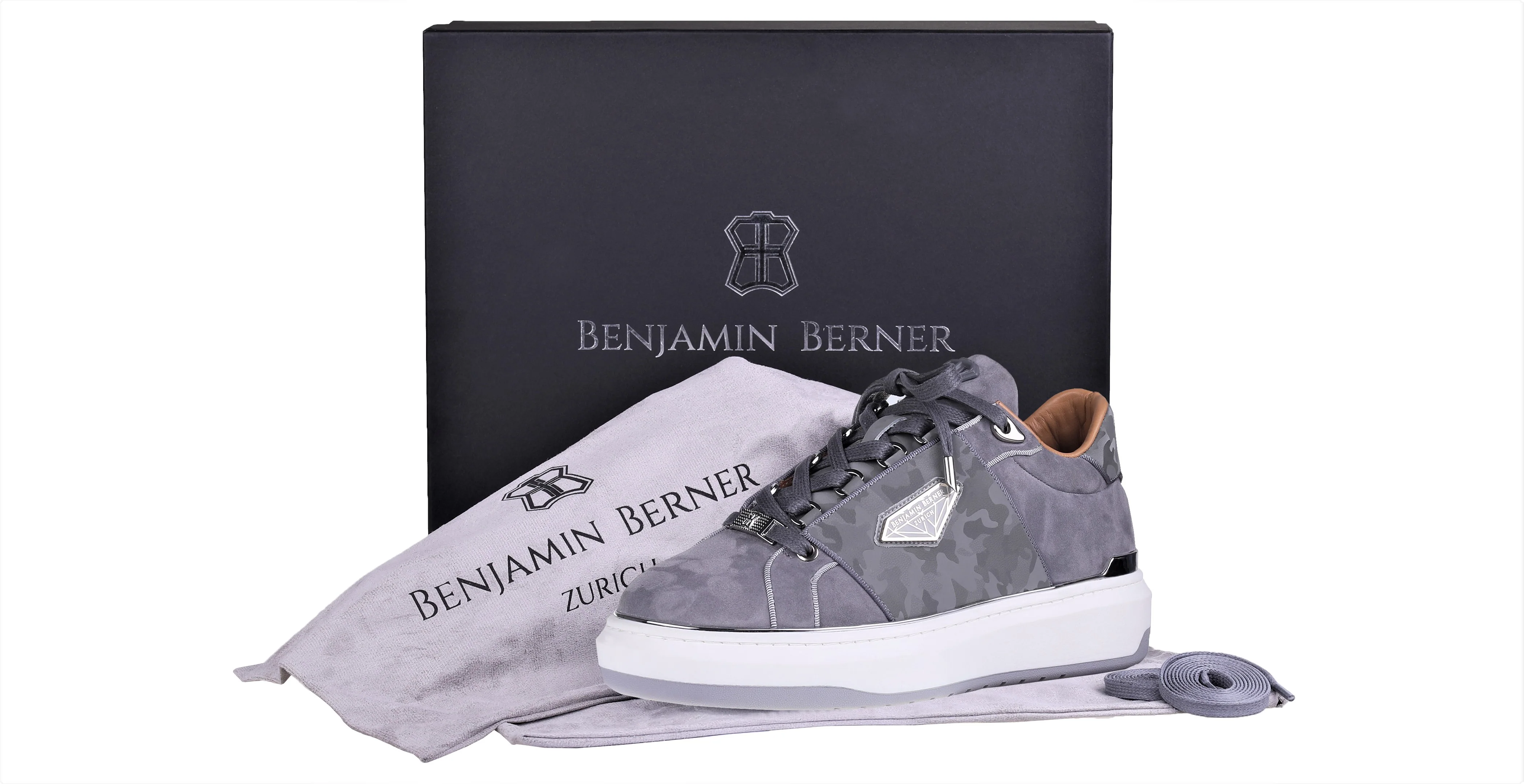BNJ LUCAS Low-Top  STEEL GREY VELVET SUEDE-REFLECTIVE CAMOUFLAGE - Image 4