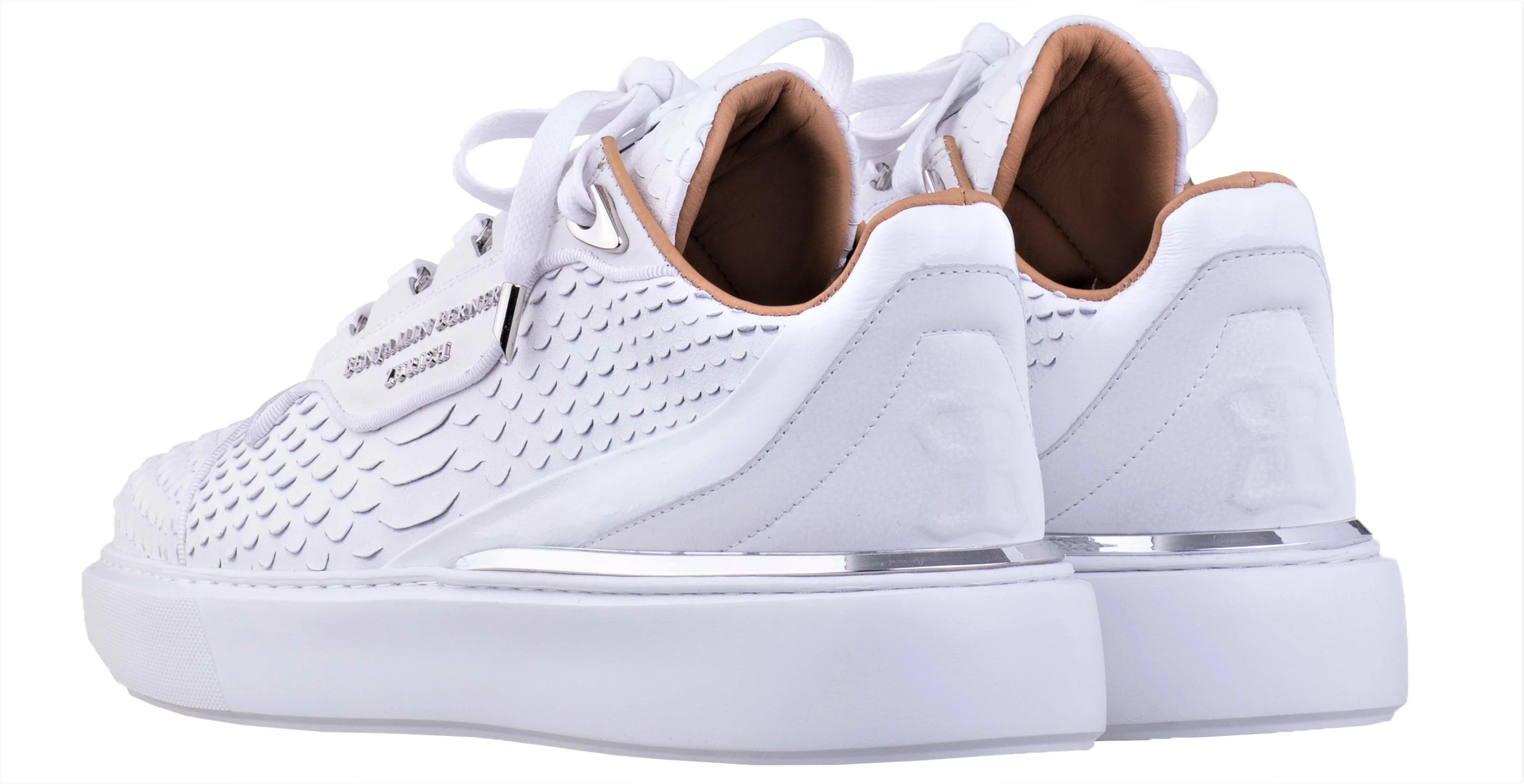 BNJ RAPHAEL Low-Top  ALL WHITE PYTHON CUT-MATT NAPPA - Image 3